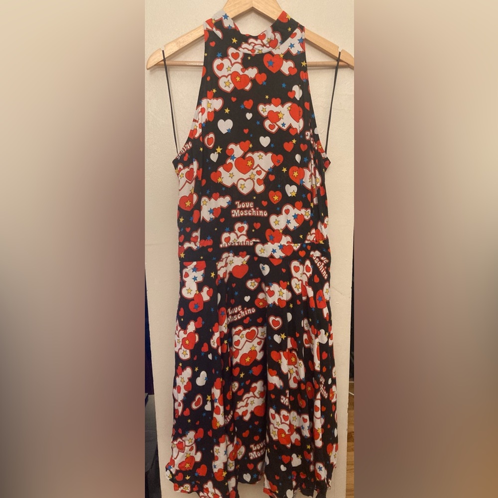 NWT Love Moschino High Neck Open Back Heart Logo Dress